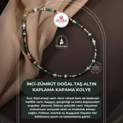 İnci-Zümrüt Doğal Taş Altın Kaplama Kapama Kolye - Doğal Taş (1)