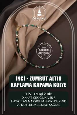 İnci-Zümrüt Doğal Taş Altın Kaplama Kapama Kolye - Osmanlı Doğaltaş