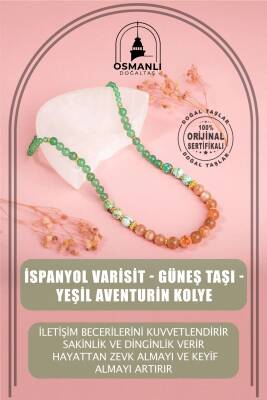 İspanyol Varisit-Güneş Taşı-Yeşil Aventurin Doğal Taş Altın Kaplama Kolye - Osmanlı Doğaltaş