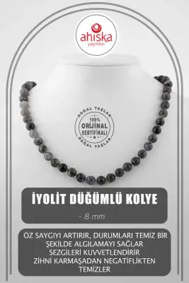 İyolit 8 mm Düğümlü Doğal Taş Kolye - 1