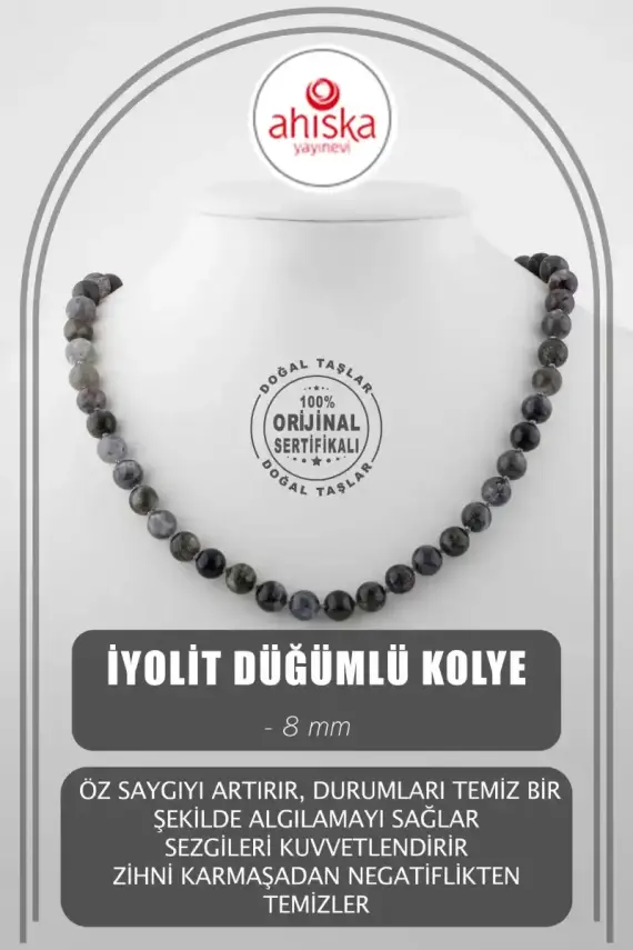 İyolit 8 mm Düğümlü Doğal Taş Kolye - 1