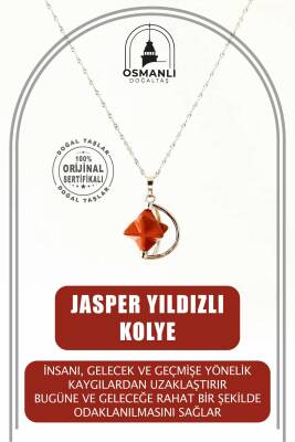 Jasper Doğal Taş Yıldızlı Kolye, Gümüş Zincir - Osmanlı Doğaltaş