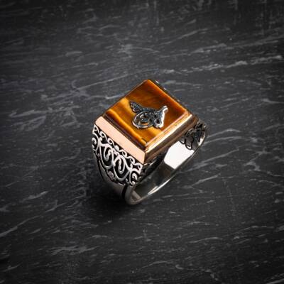 Kadim Güç - Sertifikalı 925 Ayar Gümüş Kaplan Gözü Yüzük (Erkek) - Osmanlı Doğaltaş