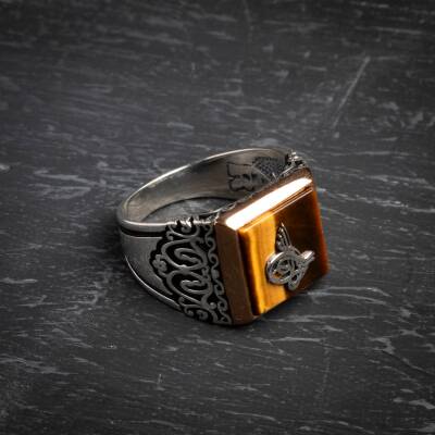 Kadim Güç - Sertifikalı 925 Ayar Gümüş Kaplan Gözü Yüzük (Erkek) - 3