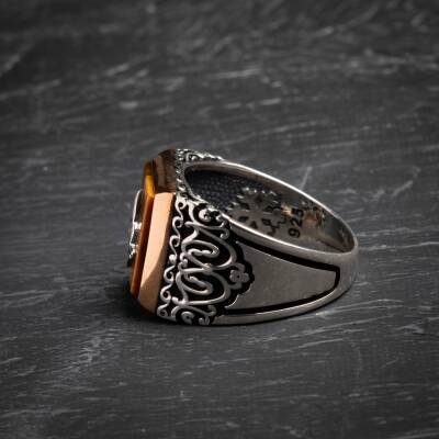 Kadim Güç - Sertifikalı 925 Ayar Gümüş Kaplan Gözü Yüzük (Erkek) - 4