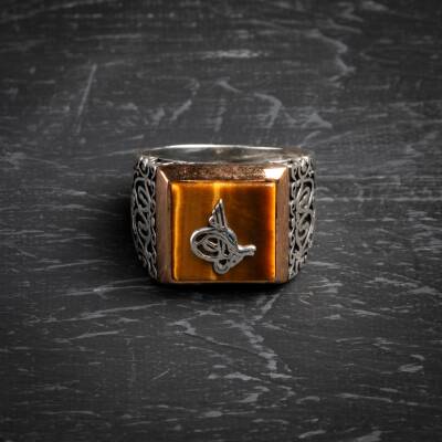 Kadim Güç - Sertifikalı 925 Ayar Gümüş Kaplan Gözü Yüzük (Erkek) - 5