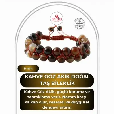 Kahve Göz Akik 8mm Çift Sıra Makrome Doğal Taş Bileklik - Doğal Taş (1)