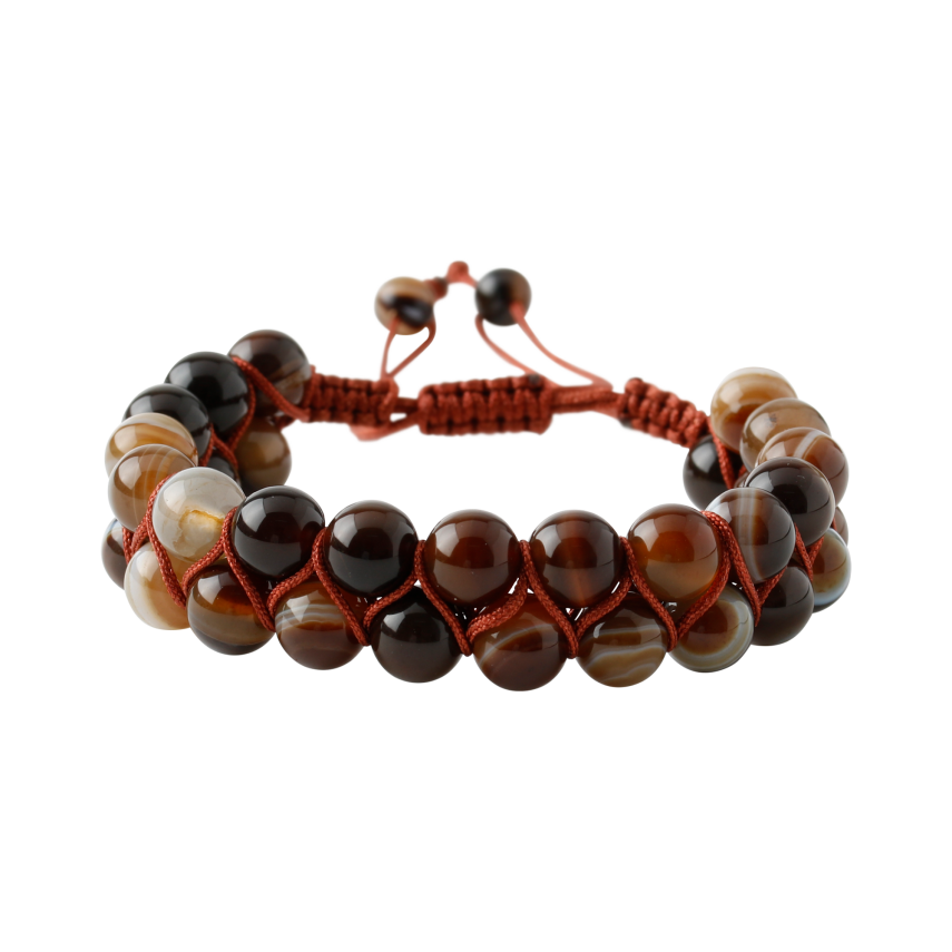 Kahve Göz Akik 8mm Çift Sıra Makrome Doğal Taş Bileklik - 1