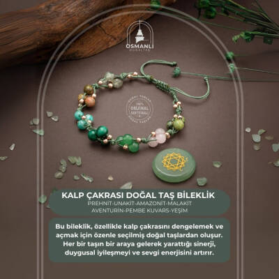 Kalp Çakrası Doğal Taş Bileklik - Prehnit-Unakit-Amazonit-Malakit-Aventurin-Pembe Kuvars-Yeşim - 2