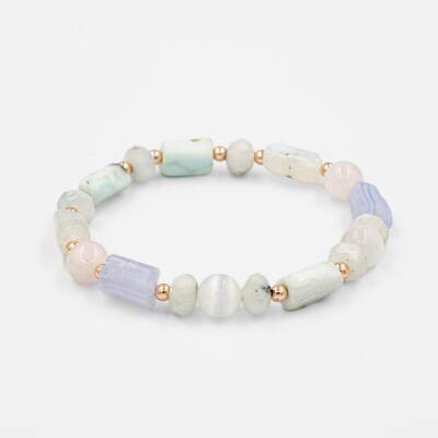 Kalsedon-Selenit-Pembe Kuvars-Ay Taşı Doğal Taş Bileklik - Osmanlı Doğaltaş