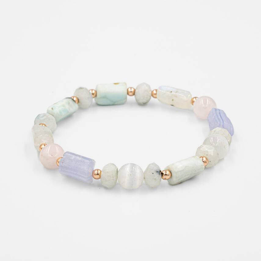 Kalsedon-Selenit-Pembe Kuvars-Ay Taşı Doğal Taş Bileklik - 1