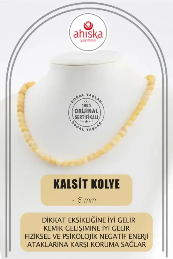 Kalsit 6 mm Dizi Doğal Taş Kolye - 1