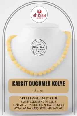Kalsit 8 mm Düğümlü Doğal Taş Kolye - 1
