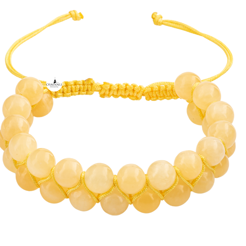 Kalsit 8mm Çift Sıra Makrome Doğal Taş Bileklik - 4