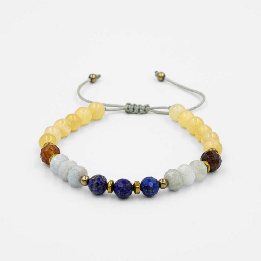 Kalsit-Bordo Granat Lal-Lapis Lazuli-Akuamarin Doğal Taş Bileklik - 2