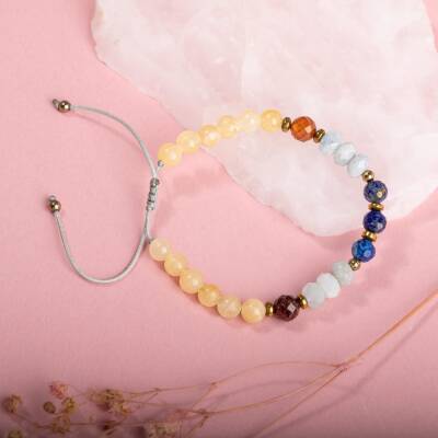 Kalsit-Bordo Granat Lal-Lapis Lazuli-Akuamarin Doğal Taş Bileklik - 5