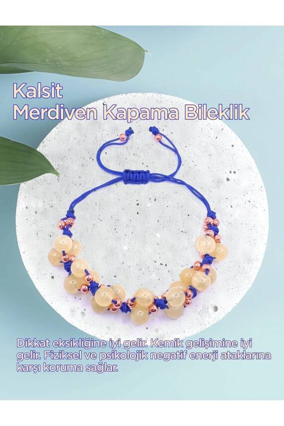 Kalsit Doğal Taş Merdiven Kapama İpli Ayarlanabilir Bileklik - 2