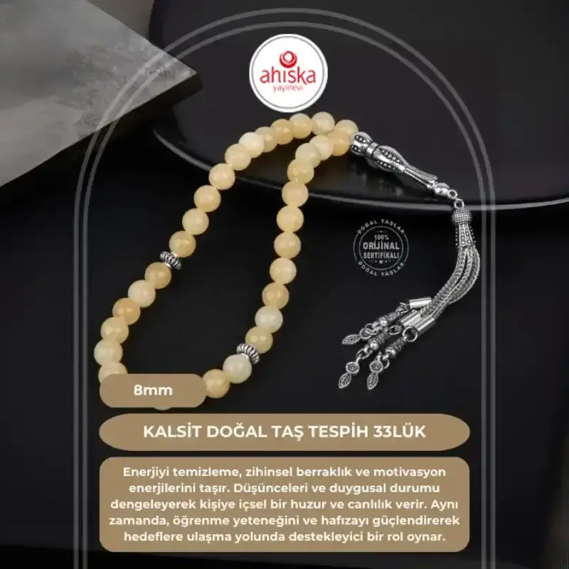 Kalsit Doğal Taş Tesbih 33lük - 8mm - 1