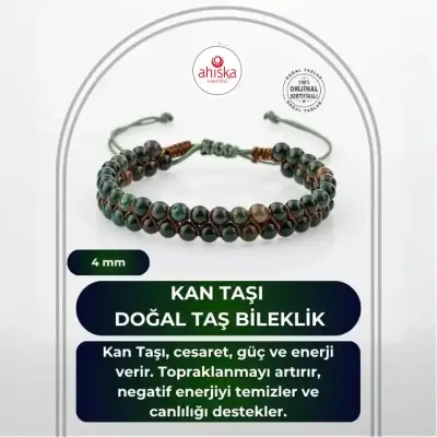 Kan Taşı 4mm Çift Sıra Doğal Taş Bileklik - 1