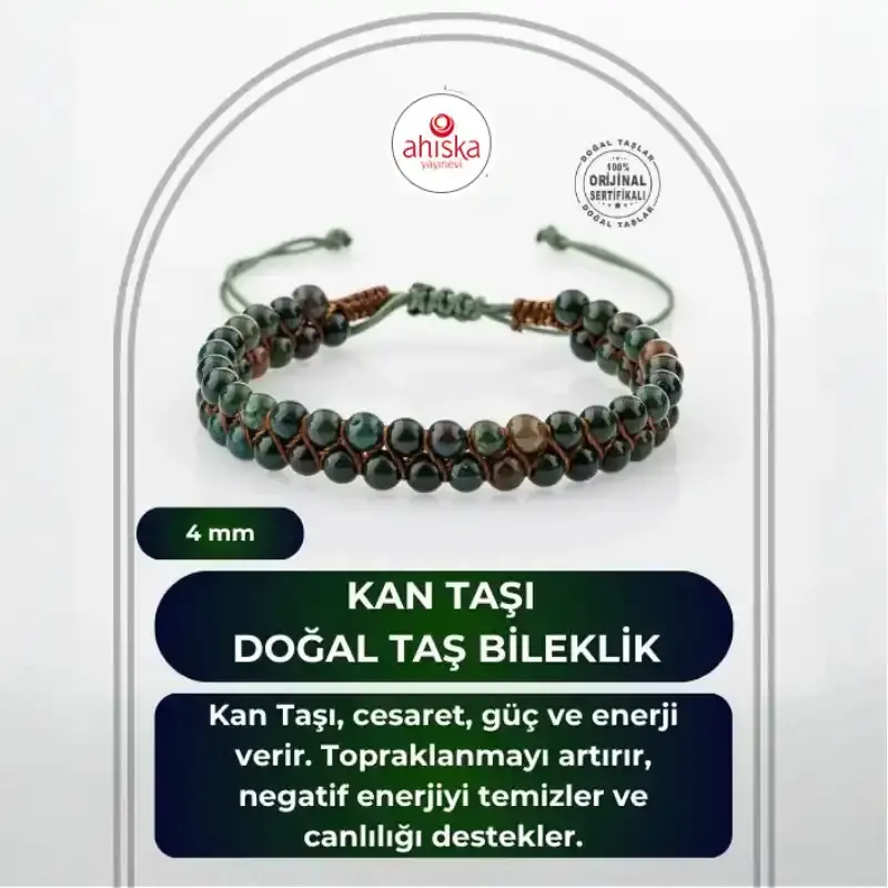 Kan Taşı 4mm Çift Sıra Doğal Taş Bileklik - 1