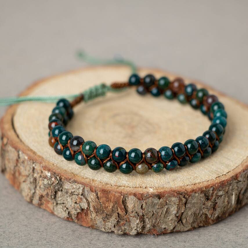 Kan Taşı 4mm Çift Sıra Doğal Taş Bileklik - 1