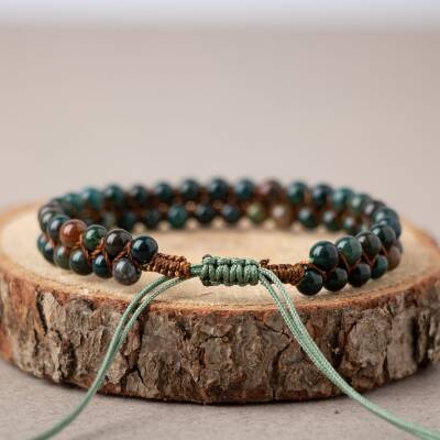 Kan Taşı 4mm Çift Sıra Doğal Taş Bileklik - 3