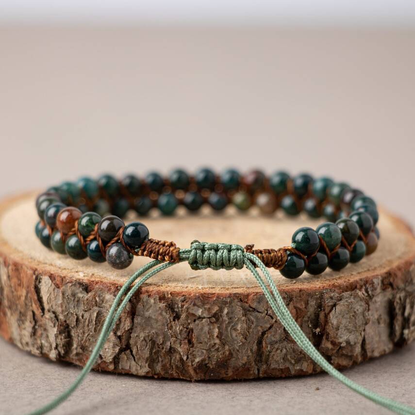 Kan Taşı 4mm Çift Sıra Doğal Taş Bileklik - 3