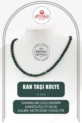 Kan Taşı 6 mm Dizi Doğal Taş Kolye - 1