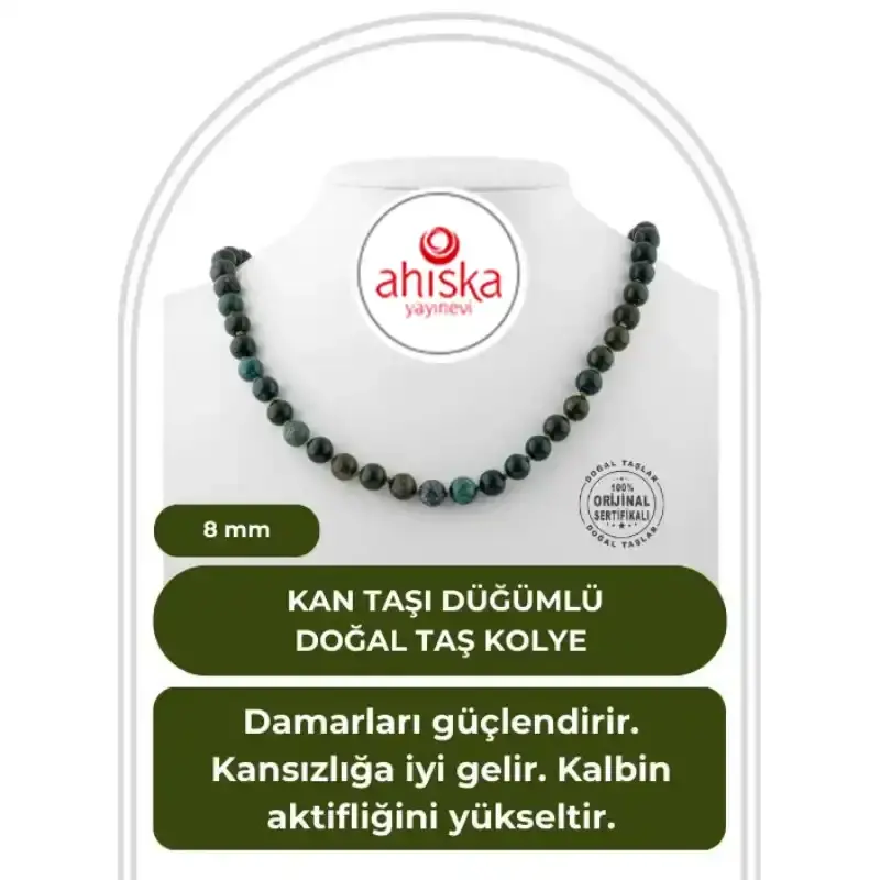 Kan Taşı 8 mm Düğümlü Doğal Taş Kolye - 2