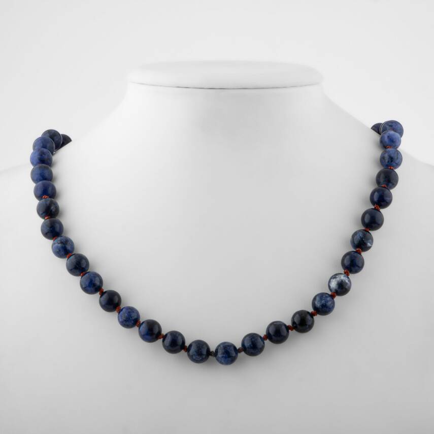 Kan Taşı 8 mm Düğümlü Doğal Taş Kolye - 1