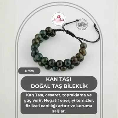 Kan Taşı 8mm Çift Sıra Makrome Doğal Taş Bileklik - Doğal Taş (1)