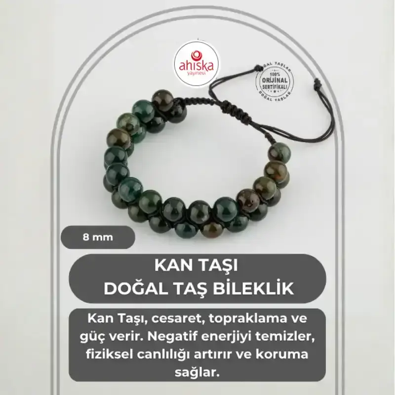 Kan Taşı 8mm Çift Sıra Makrome Doğal Taş Bileklik - 2