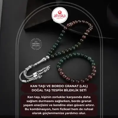 Kan Taşı-Bordo Granat Lal Doğal Taş Tesbih Bileklik Seti - Doğal Taş (1)