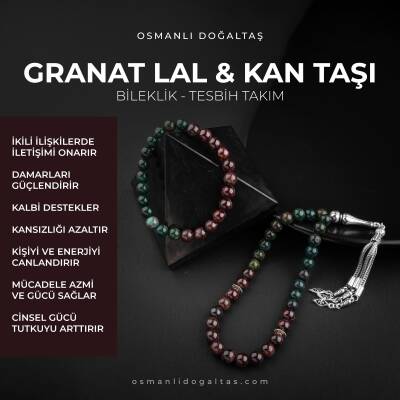 Kan Taşı-Bordo Granat Lal Doğal Taş Tesbih Bileklik Seti - Osmanlı Doğaltaş