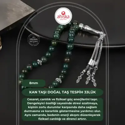Kan Taşı Doğal Taş Tesbih 33lük - 8mm - 1