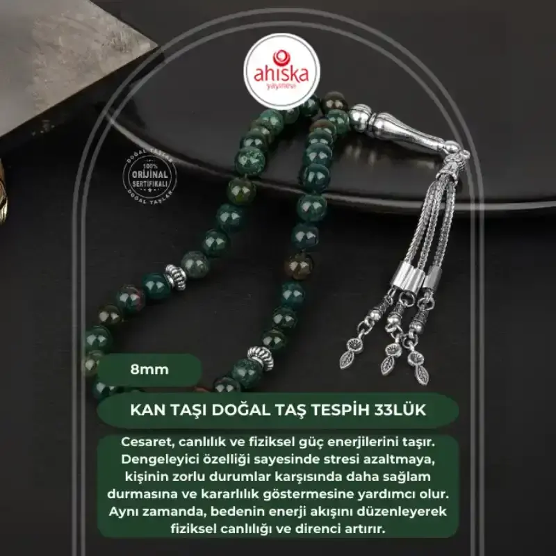 Kan Taşı Doğal Taş Tesbih 33lük - 8mm - 1