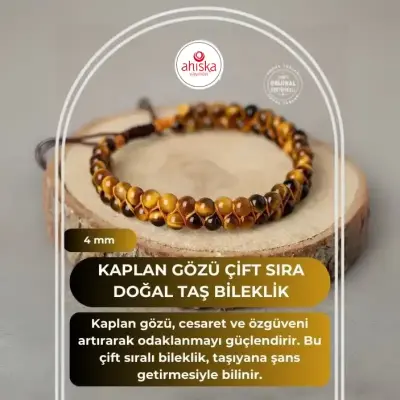 Kaplan Gözü 4mm Çift Sıra Doğal Taş Bileklik - 1