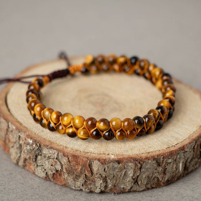 Kaplan Gözü 4mm Çift Sıra Doğal Taş Bileklik - 1