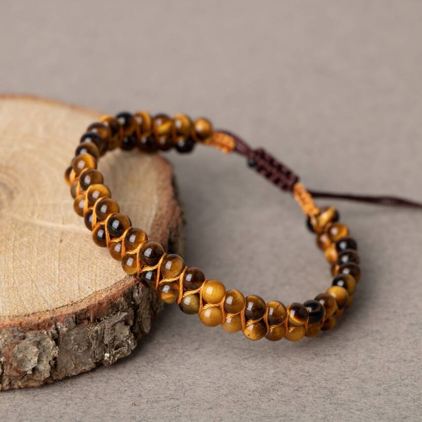 Kaplan Gözü 4mm Çift Sıra Doğal Taş Bileklik - 2