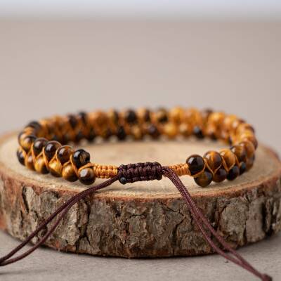 Kaplan Gözü 4mm Çift Sıra Doğal Taş Bileklik - 3