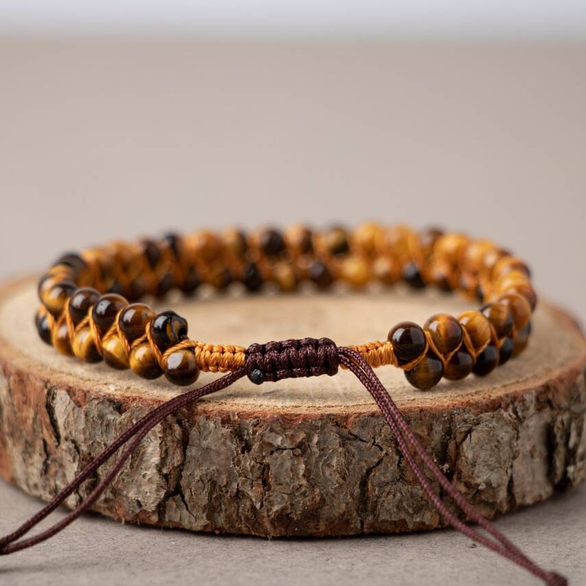 Kaplan Gözü 4mm Çift Sıra Doğal Taş Bileklik - 3