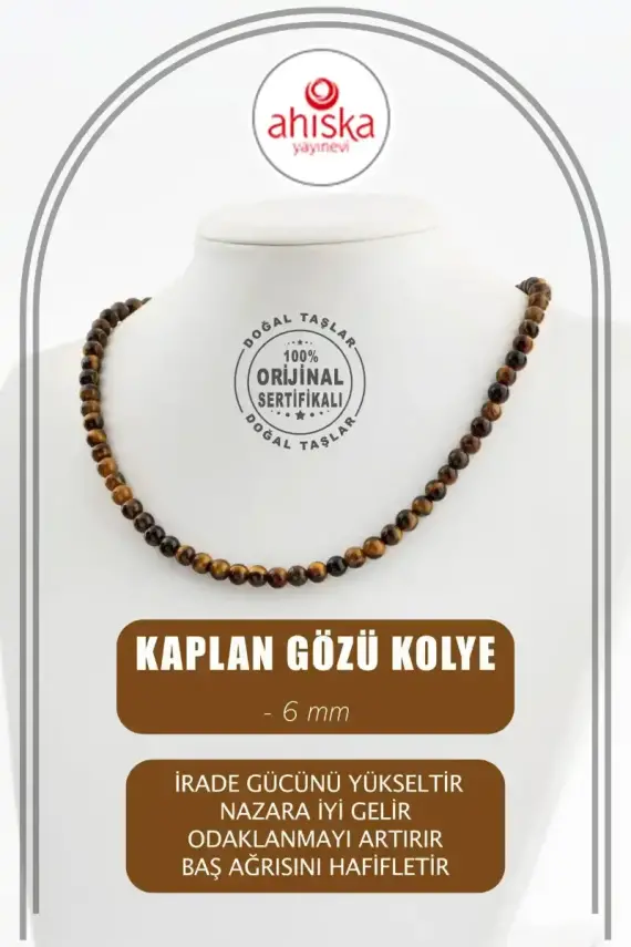Kaplan Gözü 6 mm Dizi Doğal Taş Kolye - 1