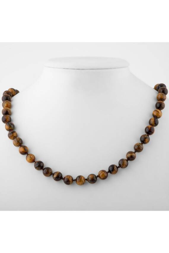 Kaplan Gözü 8 mm Düğümlü Doğal Taş Kolye - 2