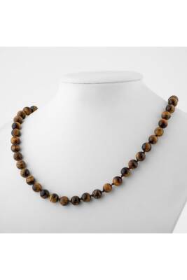 Kaplan Gözü 8 mm Düğümlü Doğal Taş Kolye - 3