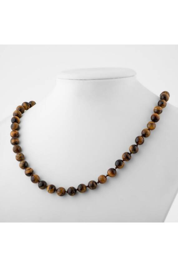 Kaplan Gözü 8 mm Düğümlü Doğal Taş Kolye - 3