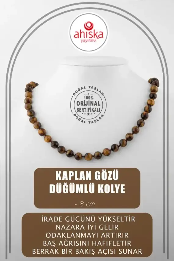 Kaplan Gözü 8 mm Düğümlü Doğal Taş Kolye - 1