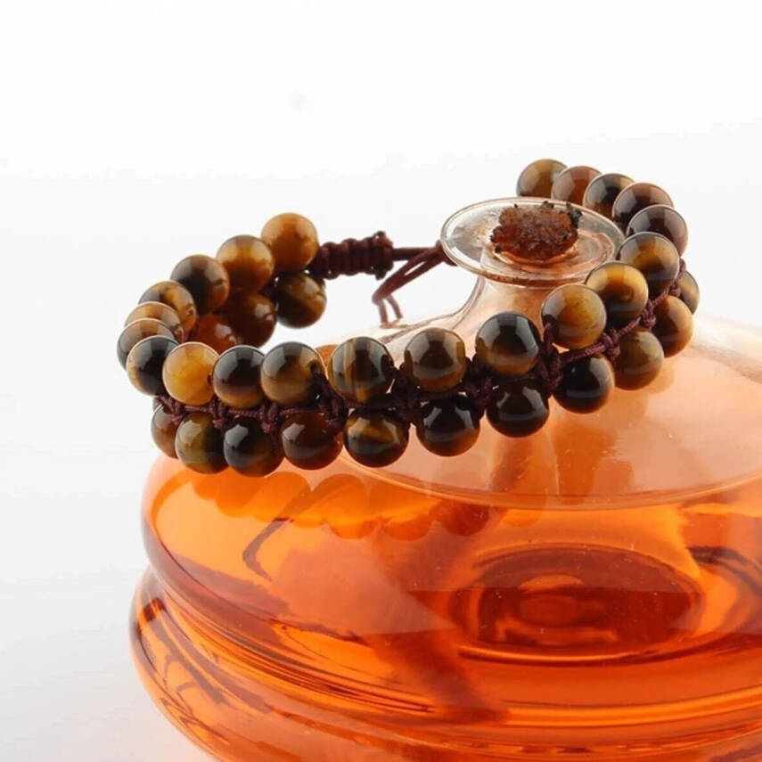 Kaplan Gözü 8mm Çift Sıra Makrome Doğal Taş Bileklik - 1