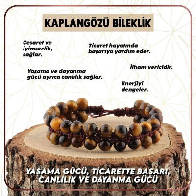 Kaplan Gözü 8mm Çift Sıra Makrome Doğal Taş Bileklik - 2