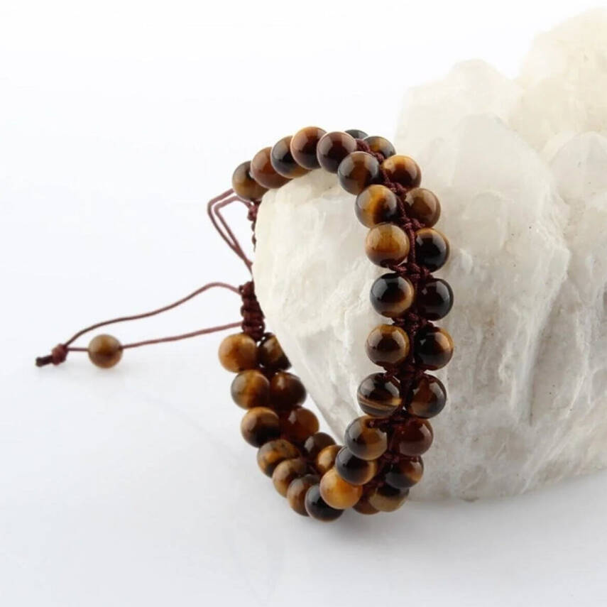 Kaplan Gözü 8mm Çift Sıra Makrome Doğal Taş Bileklik - 3