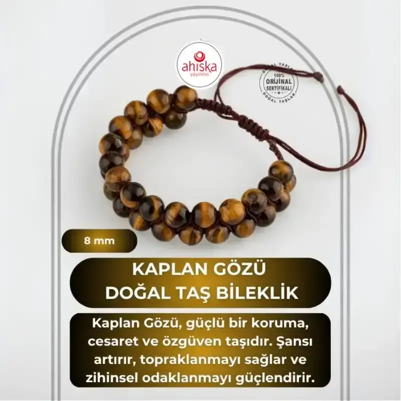 Kaplan Gözü 8mm Çift Sıra Makrome Doğal Taş Bileklik - 2